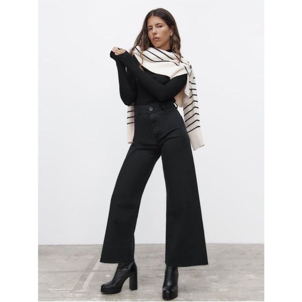 Zara The Marine Raw Hem Straight Jeans Black 2